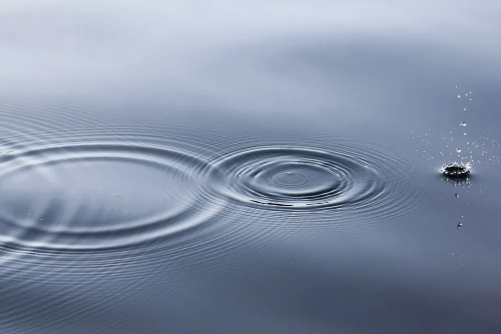 Ondulations concentriques à la surface d’une eau grise